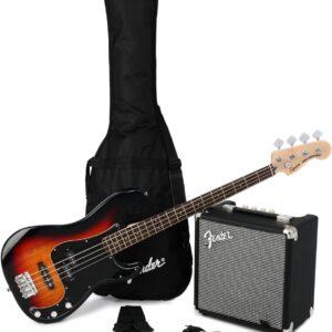 Squier Affinity Series Precision Bass Pack, 3-Color Sunburst, Laurel Fingerboard, with Gig Bag and Rumble 15 Amp