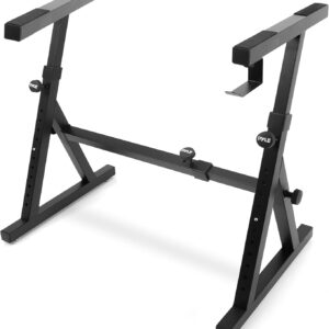 Pyle Heavy Duty Folding Keyboard Stand - Sturdy Reinforced Z Design w/ Adjustable Width & Height, Foam Padded Arms, Digital Piano Stand, Fits 54-88 Key Electric Pianos & Used for Travel & Storage